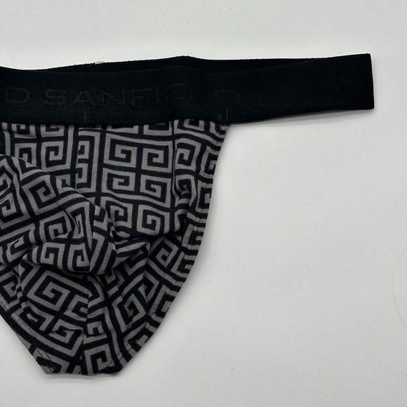 Todd Sanfield Thong Men's Small Gray Black Greek Key Supima Underwear NEW - Picture 5 of 11